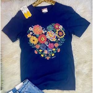 NEW REAL MCCOY women's embroidered look floral heart top in multicolor